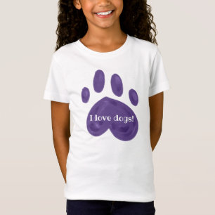 Camiseta "Eu Amo Cachorros!" Impressão em púrpura