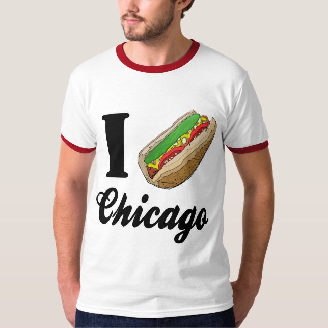 Camiseta Eu amo cachorros quentes de Chicago (Frente)