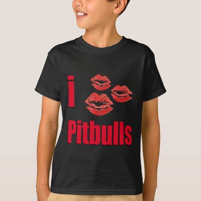Camiseta Eu amo cães de Pitbull, beijos do batom loucos (Frente)
