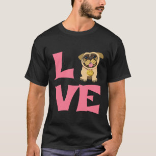 Camiseta Eu Amo Cães Pug Gráfico Presente Para Amantes de C
