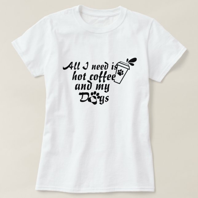 Camiseta Eu Amo Café e Cachorro - Camisa Divertida (Frente do Design)