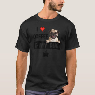 Camiseta Eu Amo Café E Meu Pug Mãe Pai Resgate De Animais C
