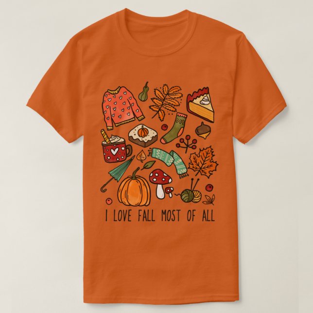 Camiseta Eu amo cair a maior parte do Design de Fall Lover (Frente do Design)