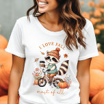 Camiseta Eu Amo Cair A Maioria De Todos Os Vintage Raccoon<br><div class="desc">Celebre sua estação favorita com esta "I Love Fall Most of All Vintage Raccoon T-Shirt". Apresentando uma adorável guaxinim gostando da queda com uma bebida quente e abóboras, esta camisa é perfeita para qualquer um que ama as confortáveis vibrações do outono. Feito de materiais de alta qualidade para um ajustado...</div>