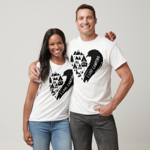 Camiseta Eu Amo Caminhada Coração Árvores RV Van Fogueira T
