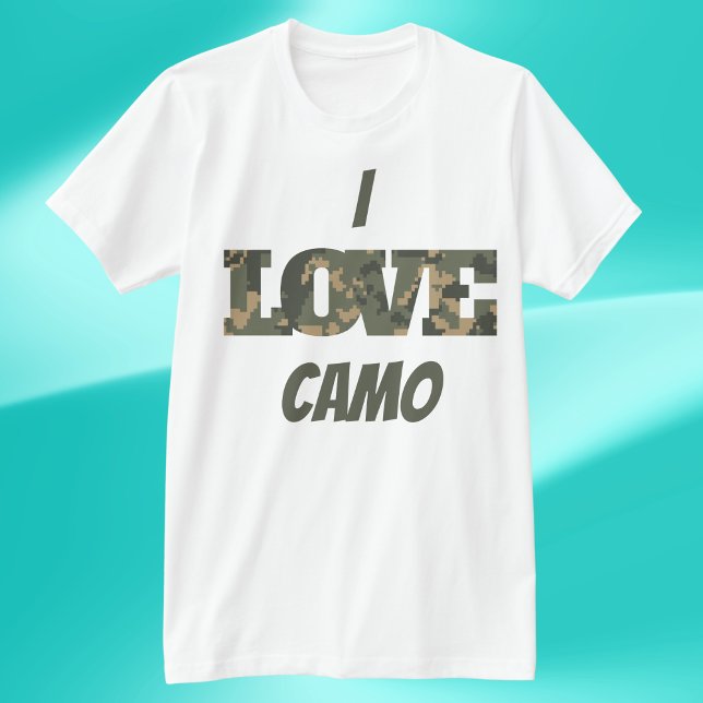 Camiseta Eu Amo Camouflage Verde Brown | (Criador carregado)