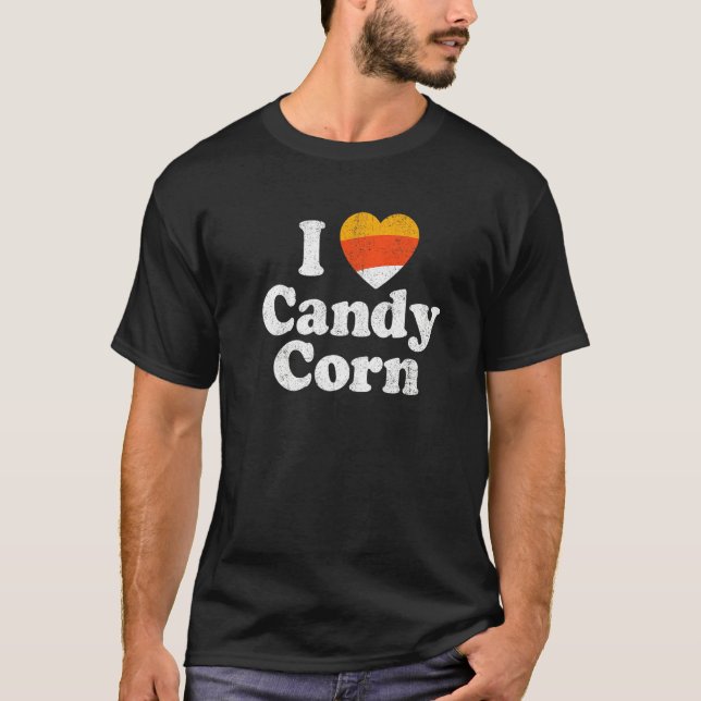 Camiseta Eu Amo Candy Corn  Halloween Retro 80's 70's Fanta (Frente)