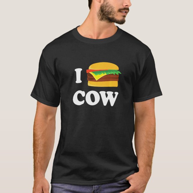 Camiseta Eu Amo Carne de Comida Rápida de Vaca Gráfica (Frente)