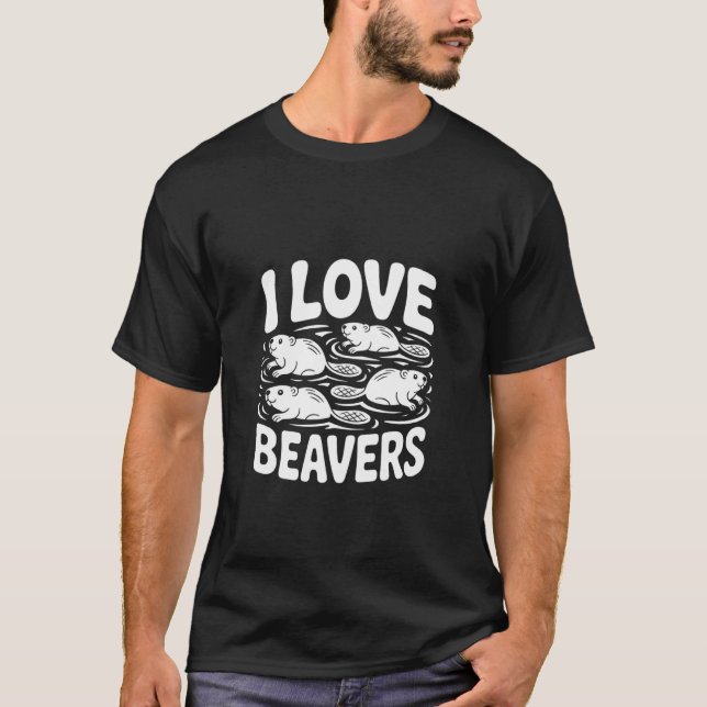 Camiseta Eu Amo Castores Design Divertido Fofo (Frente)