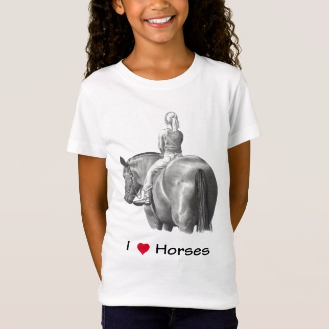 Camiseta Eu amo cavalos (do coração): Menina no cavalo: (Frente)