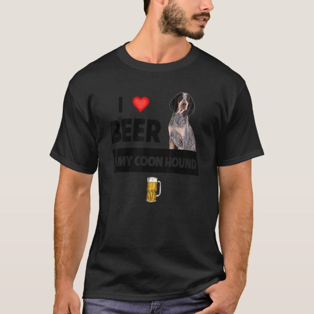 Camiseta Eu Amo Cerveja E Meu Coonhound Mãe Pai Cachorando  (Frente)