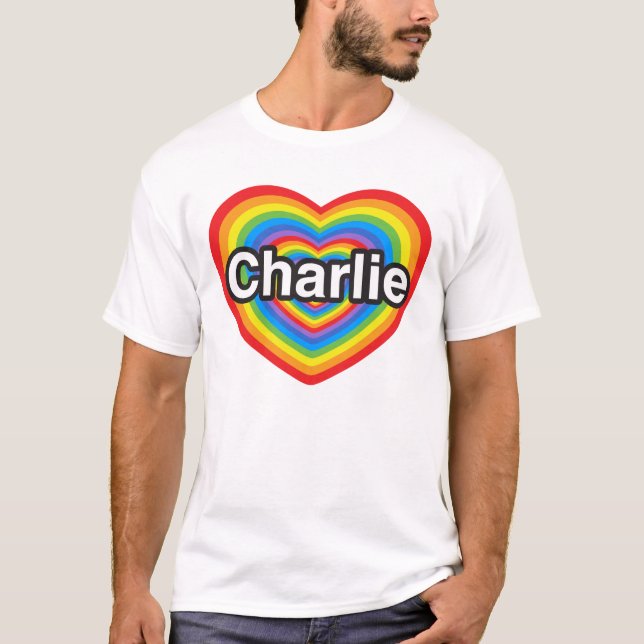 Camiseta Eu amo Charlie. Eu te amo Charlie. Coração (Frente)