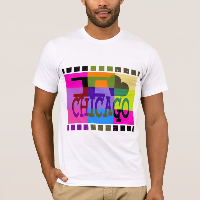 Camiseta Eu amo Chicago - Arte pop (Frente)