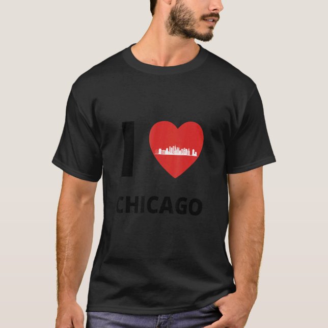Camiseta Eu amo Chicago Skyline Heart Roupa (Frente)