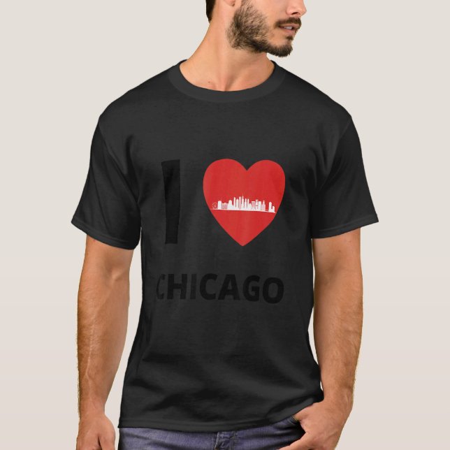Camiseta Eu amo Chicago Skyline Heart Roupa (Frente)