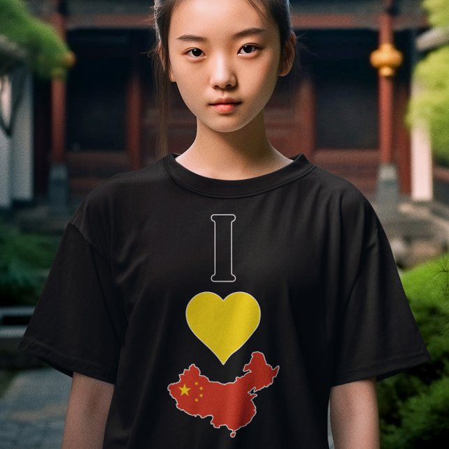 Camiseta Eu Amo China Vertical I Heart Chinese Flag Girls (I love China girls' t-shirt)