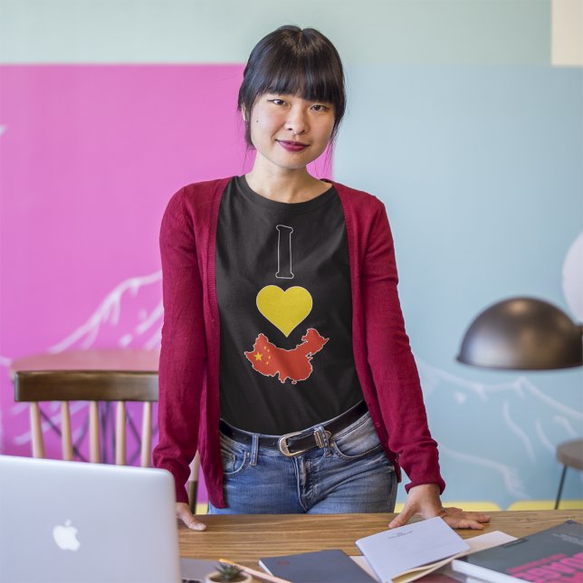 Camiseta Eu Amo China Vertical I Heart Chinese Flag Map (Criador carregado)