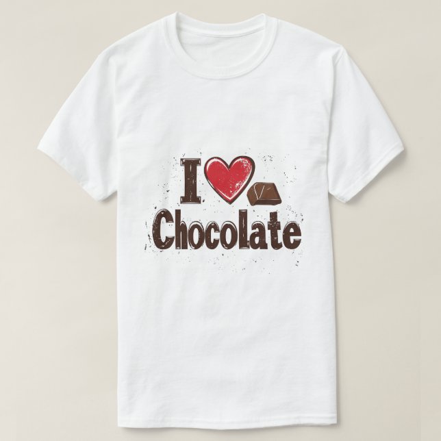 Camiseta Eu Amo Chocolate – Design de Doce Delícia (Frente do Design)