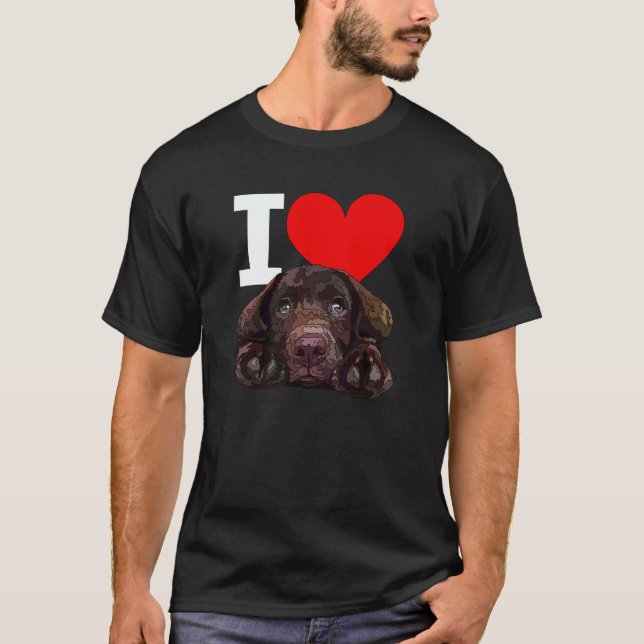 Camiseta Eu Amo Chocolate Lab Labrador Retriever Marrom Amo (Frente)