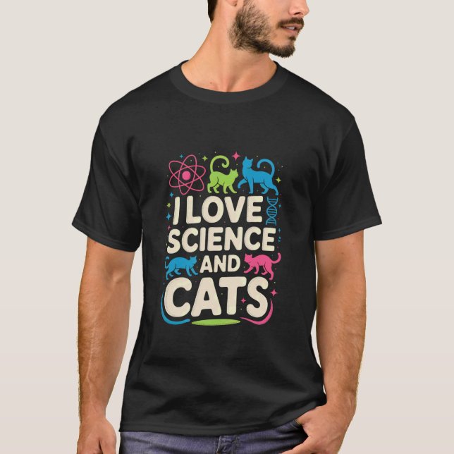 Camiseta Eu Amo Ciência e Gatos Design Fofo (Frente)