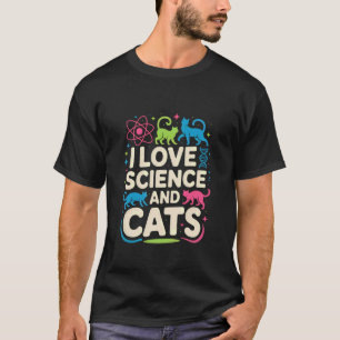 Camiseta Eu Amo Ciência e Gatos Design Fofo