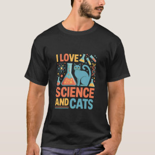 Camiseta Eu Amo Ciência e Gatos Expressão Entusiástica