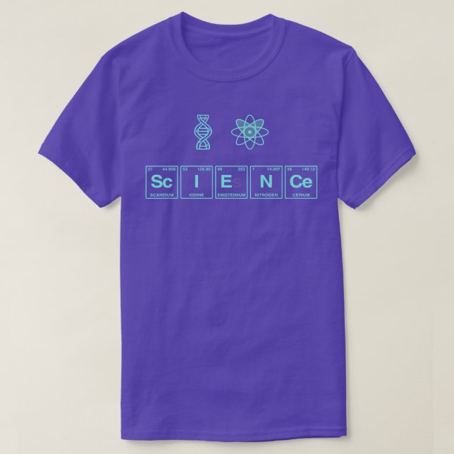 Camiseta EU AMO CIÊNCIA escrita em Elementos de Mesa Periód (Frente do Design)
