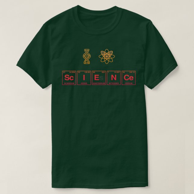 Camiseta EU AMO CIÊNCIA escrita em Elementos de Mesa Periód (Frente do Design)