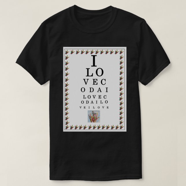 Camiseta EU AMO CODA Eye Chart (Frente do Design)
