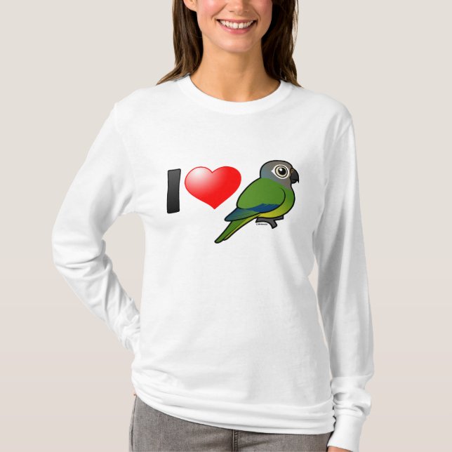 Camiseta Eu amo Conures Obscuro-dirigido (Frente)