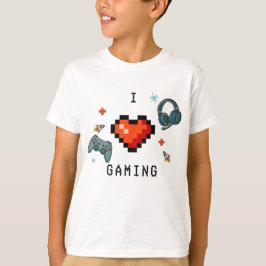 Camiseta Eu Amo Coração de Pixel de Jogos Infantil