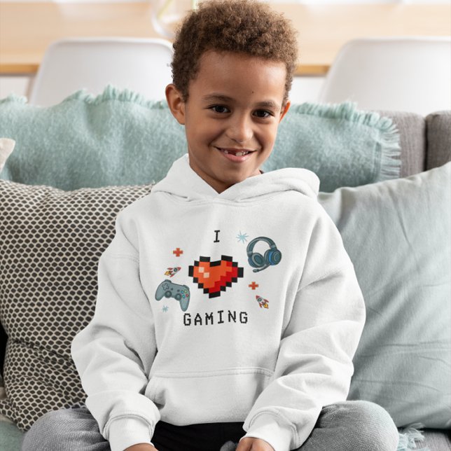 Camiseta Eu Amo Coração de Pixel de Jogos Infantil (Criador carregado)