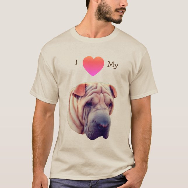 Camiseta Eu Amo Coração Meu Cachorro Shar Pei (Frente)