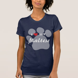 Camiseta Eu amo (coração) meu Pawprint maltês