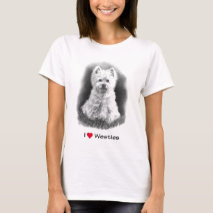 Camiseta Eu amo (coração) Westies: Desenho de lápis
