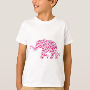 Camiseta Eu amo corações cor-de-rosa dos elefantes