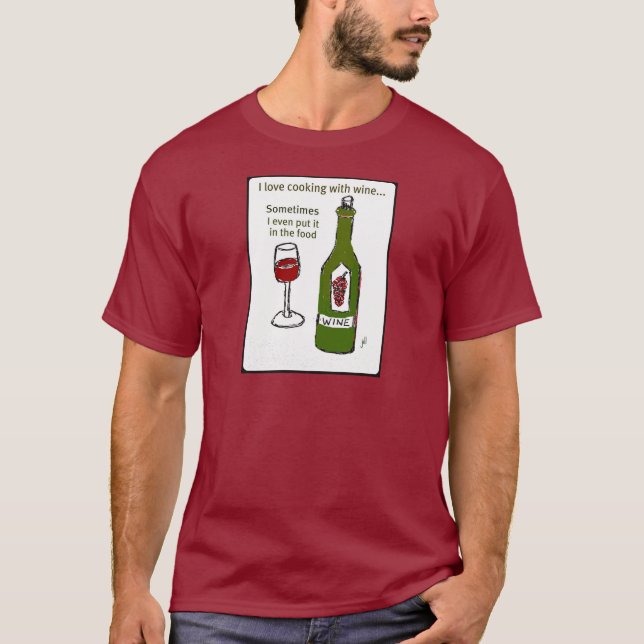CAMISETA EU AMO COZINHAR COM VINHO ÀS VEZES QUE EU O PNHO (Frente)