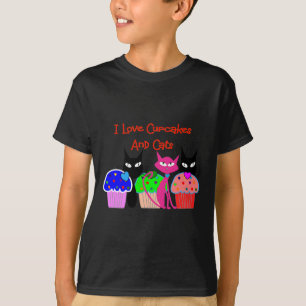 Camiseta "Eu amo cupcakes e gatos"--Presentes dos amantes
