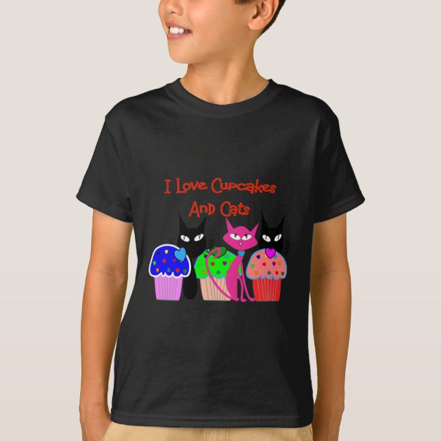 Camiseta "Eu amo cupcakes e gatos"--Presentes dos amantes (Frente)