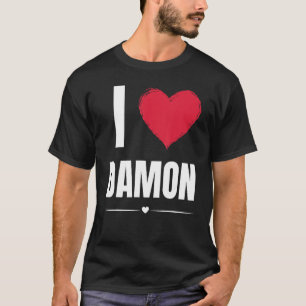 Camiseta Eu Amo DAMON Primeiro Nome Red Heart Personalize E