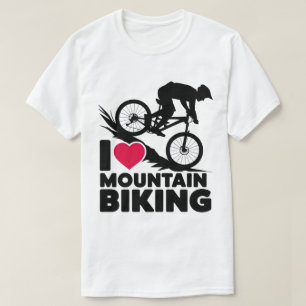 Camiseta Eu Amo Design de Silhuette de Biking de Montanha