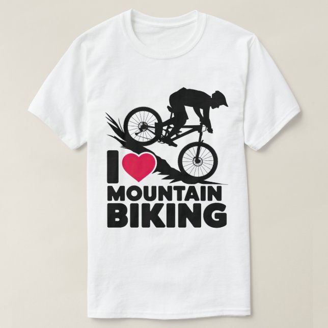 Camiseta Eu Amo Design de Silhuette de Biking de Montanha (Frente do Design)