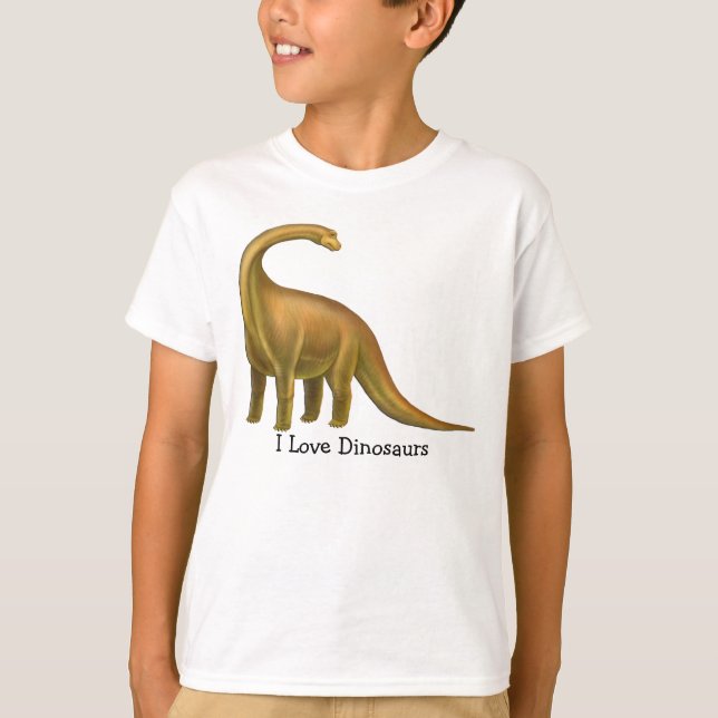Camiseta Eu Amo Dinossauros Personalizáveis Crianças Camise (Frente)