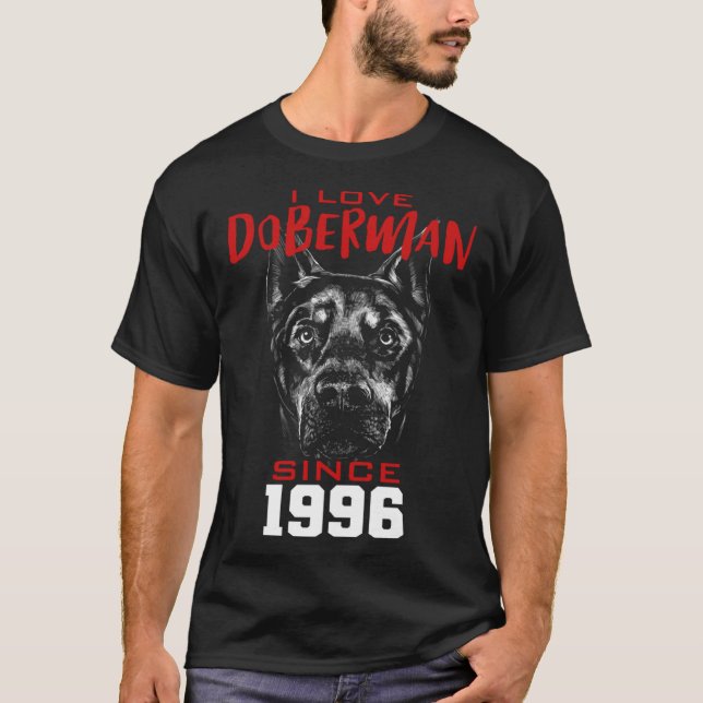 Camiseta Eu amo doberman desde 1996 (Frente)