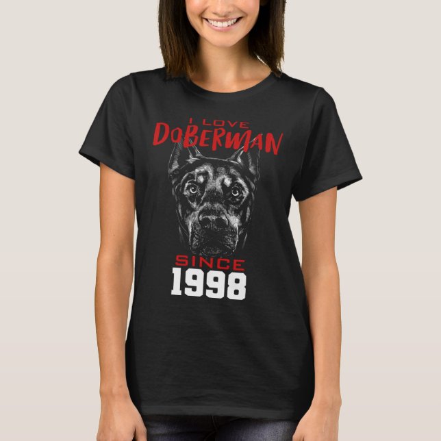 Camiseta Eu amo doberman desde 1998 (Frente)
