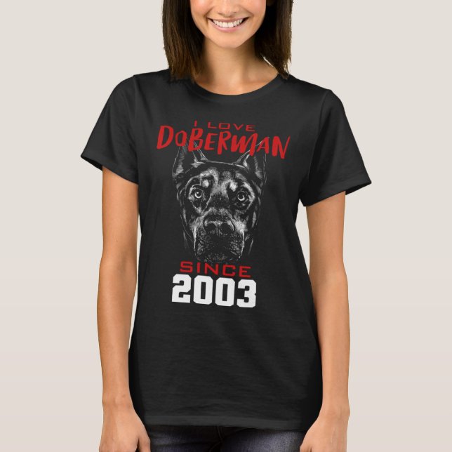 Camiseta Eu amo doberman desde 2003 (Frente)