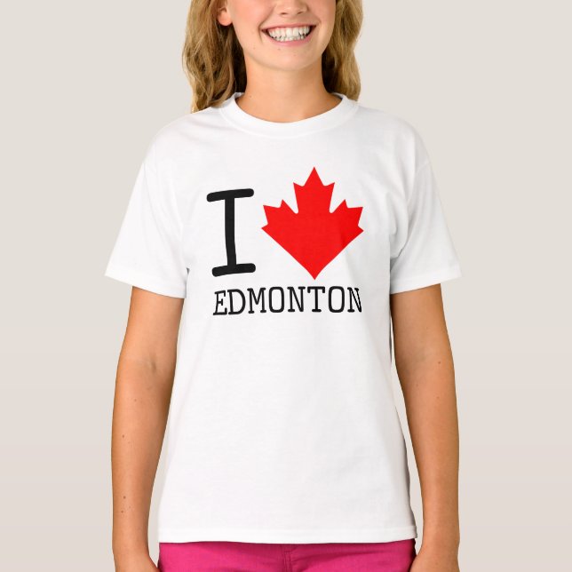 Camiseta Eu Amo Edmonton, Alberta Canada Maple Leaf Girl (Frente)
