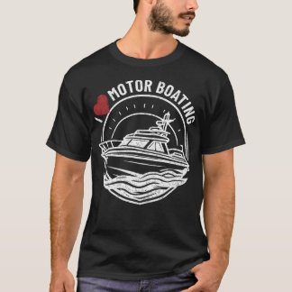 Camiseta Eu Amo Emblema de Barco a Motor Engraçado Amante d