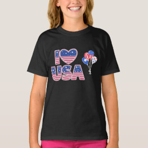Camiseta Eu Amo EUA - Coração da Bandeira Americana Patriót