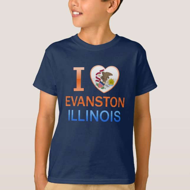 Camiseta Eu amo Evanston, IL (Frente)